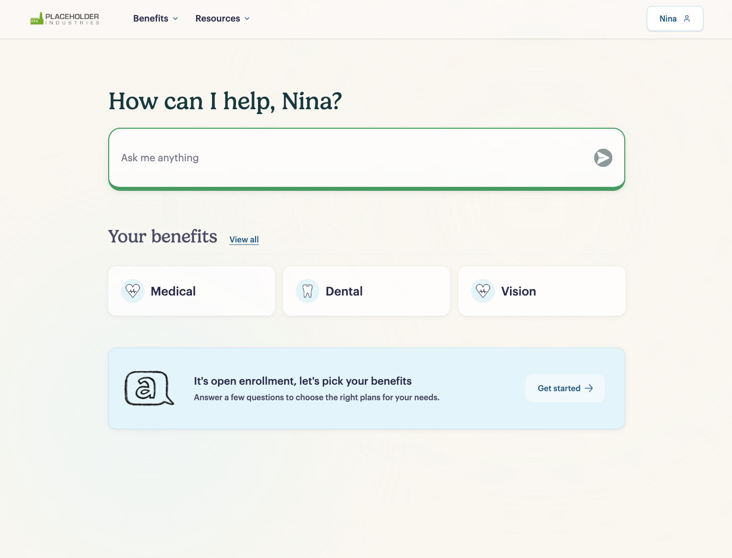ALEX Home employee benefits hub homescreen